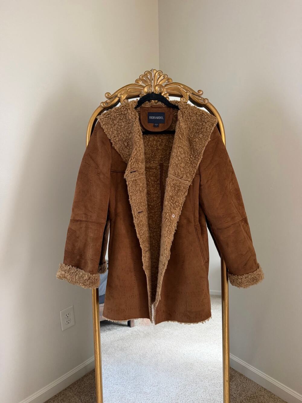 Vintage Y2K Bernardo Patchwork Stitch Brown Faux Fur Coat Jacket